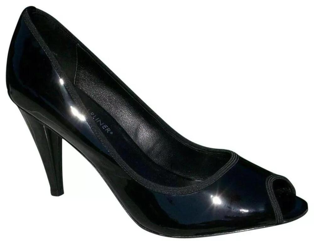 Donald Pliner Black Patent Leather Peep Toe Pump Shoe New 3.5" Heel NWT $245 sz6